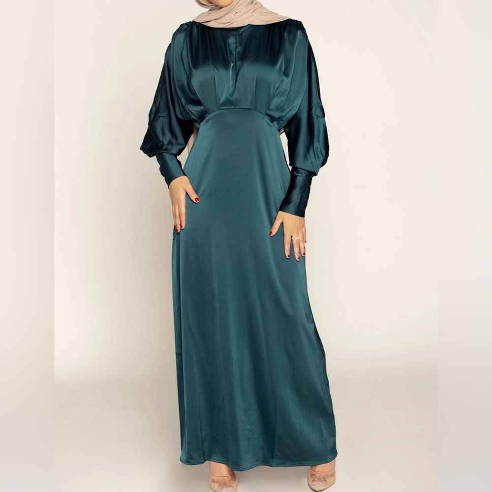 Teal Satin Long Dress from Veiled (Size 2)